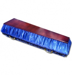 Гроб комбинированный атласный с полированной крышкой (синий без кружева)